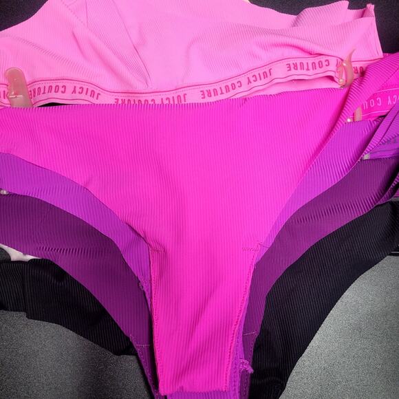 Juicy Couture 5 Pack Petal Pink Barbie Pink Bright Solid Thong Set Size XL NWT - Picture 3 of 8